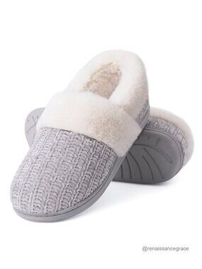 Fuzzy Memory Foam Closed Back Knit House Slippers Women